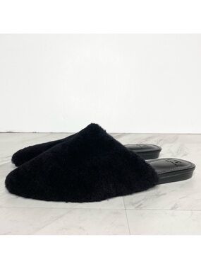 Marc Fisher Sabrinna Black Shearling Flat Mule 6.5 M